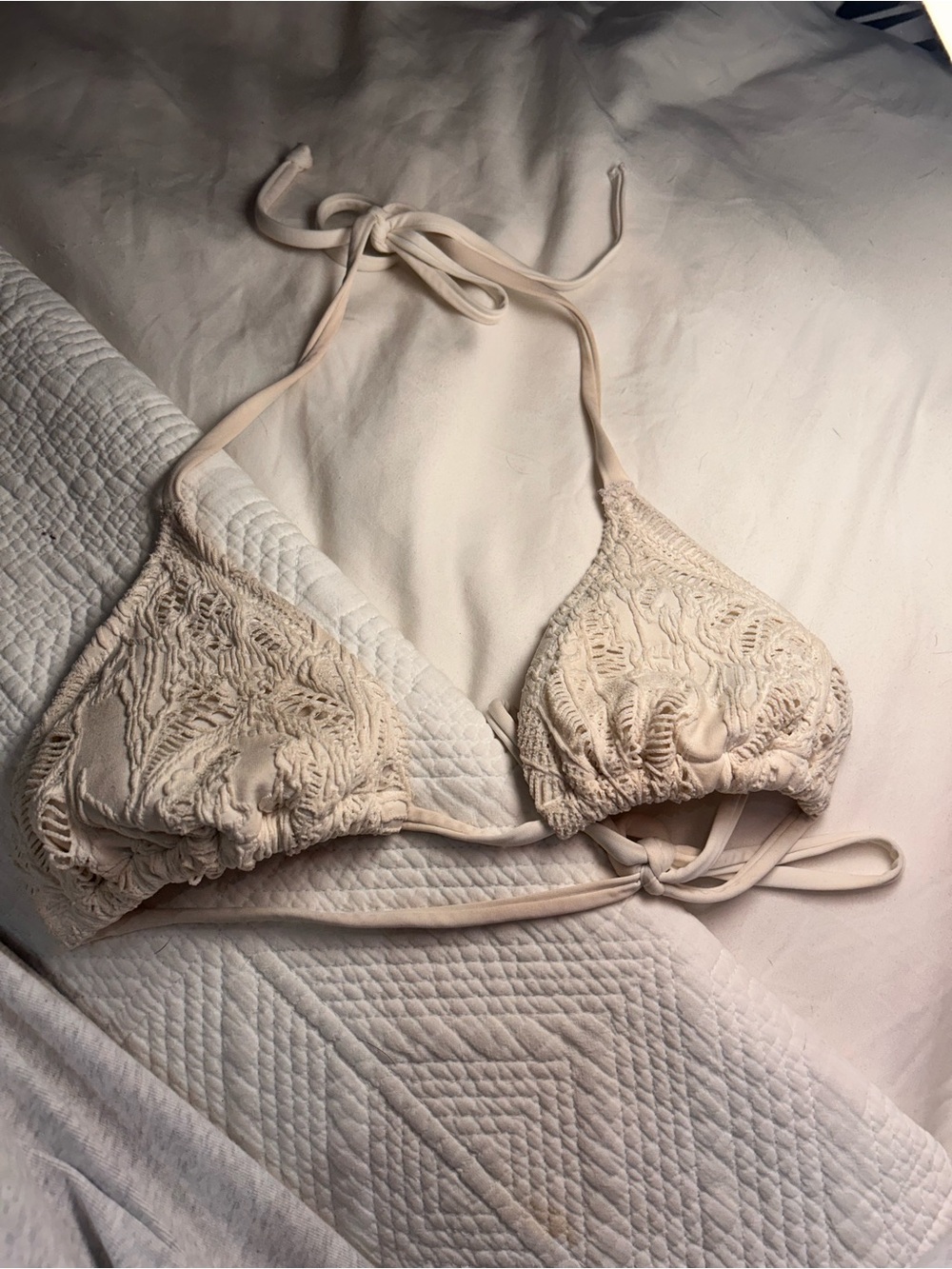 H&M Crochet Triangle Bikini Top in Cream